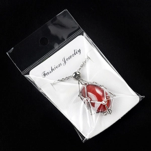Natural red agate egg necklace with silver stainless steel woven mesh cage pendant
