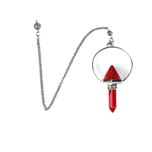 Red crystal hexagonal pyramid pendulum pendant with geometric hollow metal connector