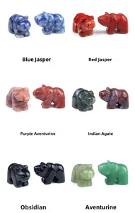 Detailed grid view of six hand-carved natural gemstone animals in various minerals