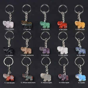 Naturstein Elefant Schlüsselanhänger Geschnitzter Edelstein Tieranhänger Poliert Heilkristall Quarz Tasche Charm Geschenk