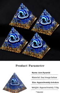 Detailed view of Evil Eye Lapis Lazuli Orgone Pyramid with 6x6x6cm size and 110g weight