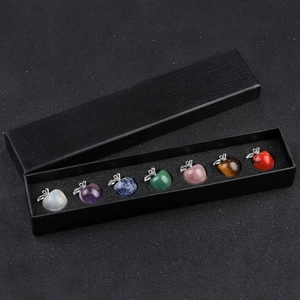 Juego de Colgantes de Manzana de Piedra de Cristal Natural de 7 Chakras Piedra Curativa Decoración de Frutas Regalo Navidad