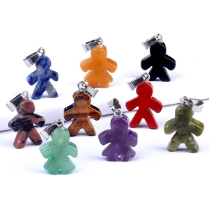 Natural Crystal Agate Stone Boy Girl Figurine Pendants Polished Healing Stone Charms For DIY Necklace Earrings Jewelry Making