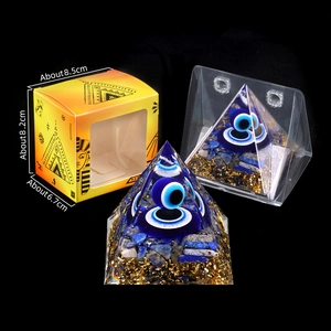 Lapis lazuli evil eye energy pyramid with resin and gold leaf in Egyptian style gift box