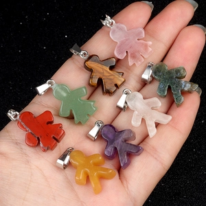 Natural crystal agate boy and girl pendants in various gemstones for jewelry making