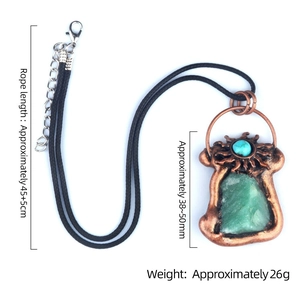 Vintage copper necklace with sun-patterned raw green turquoise stone pendant size guide