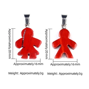 Natural red jasper boy and girl stone pendants with stainless steel loops for DIY jewelry