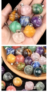 Detailed macro view of natural gemstone planet pendants with silver metallic bails