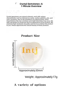 Size guide for heart-shaped white crystal showing 30mm dimensions and 17g weight