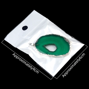 Natural green agate slice pendant with silver electroplated edge in transparent packaging