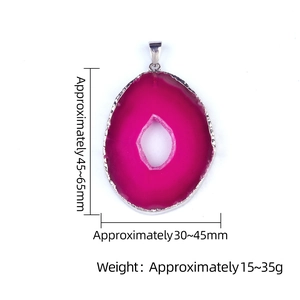 Irregular fuchsia agate slice pendant with silver electroplated edges for necklace