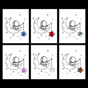 Set de seis piedras naturales en forma de estrella con tarjetas de astronauta