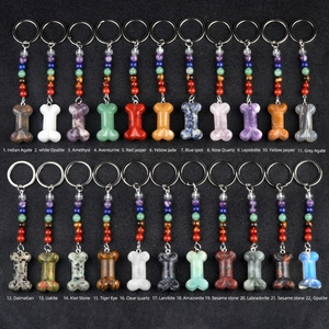 22 varieties of 35mm natural crystal bone pendants on chakra beaded keychains
