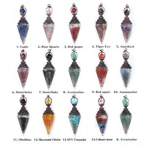 Set di 15 pendoli divinatori esagonali in resina e pietre naturali con perle chakra