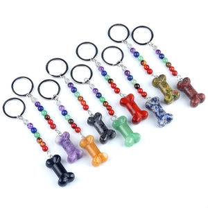 Natural crystal bone pendants with chakra stone beads and metal keychains in various colors