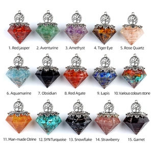 Pendentifs pendule en résine de cristal naturel avec chaîne de perles chakra et arbre de vie