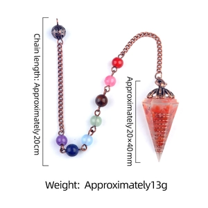 Hexagonal resin pendulum pendant with natural crushed crystals and seven chakra energy beads