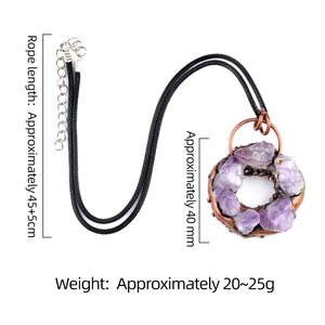 Vintage amethyst donut pendant necklace with natural purple crystal cluster on black cord