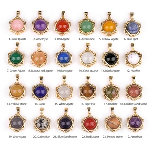 Wholesale set of 24 natural gemstone crystal hexagram star pendants in gold frames