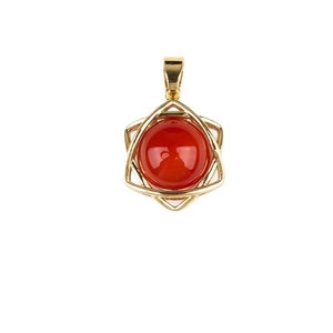 Golden hexagram pendant featuring a round red agate stone on a clean white background