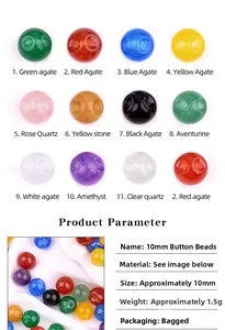Detailed chart showing 10mm natural stone button specifications and various gem materials