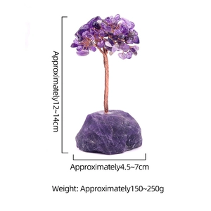 Albero della vita in ametista naturale con filo di rame e base in pietra, altezza 12-14cm