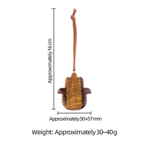 Tiger Eye Hamsa hand pendant with sun pattern engraving and size specifications