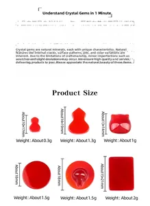 Size chart showing red agate pendant shapes with specific dimensions and weights