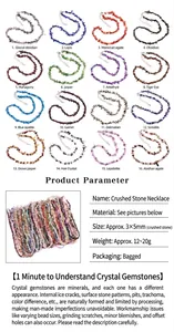Detail view of 16 natural gemstone chip necklaces including amethyst and agate varieties