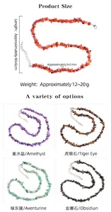 Detailed view of natural amethyst and tiger eye stone necklaces with size labels
