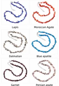 Detailed grid view of natural amethyst agate gravel necklaces in six semi-precious stones