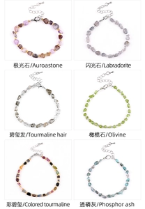 Detail view of natural crystal chips bracelet featuring amethyst and mixed gemstones