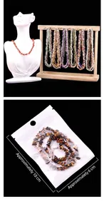 Irregular amethyst and agate stone necklaces displayed with transparent OPP bag packaging