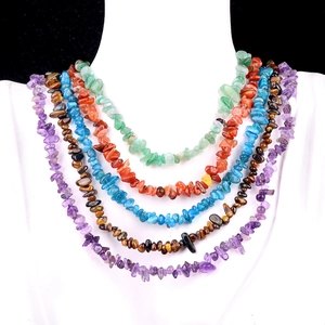 Natural Crystal Amethyst Agate Irregular Chip Stone Necklace Adjustable Boho Beaded Clavicle Chain Jewelry For Women