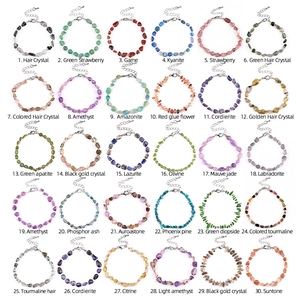 Collection of 30 assorted natural crystal irregular stone bracelets with metal clasps