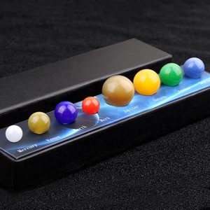 Solar System Eight Planets Decor Set Cat's Eye Stone Universe Galaxy Celestial Spheres Scientific Educational Desktop Ornament With Gift Box
