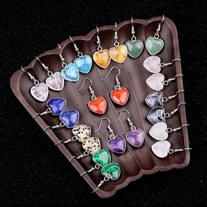 Vintage Hartvormige Halfedelsteen Natuursteen Druppel Oorbellen Voor Vrouwen Amethist Agaat Kristal Hanger Oorbellen Sieraden Cadeau