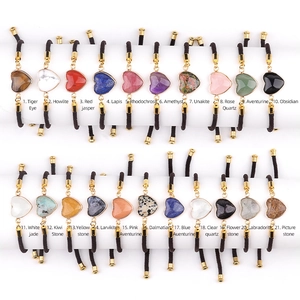 Pulseras ajustables de corazón en piedra natural con cordones negros en 21 tipos