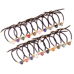 Pulsera ajustable de corazón con amatista, cuarzo rosa y piedras ojo de tigre