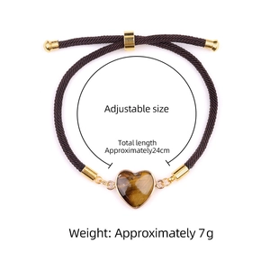 Pulsera ajustable de cordón trenzado marrón con colgante de corazón de ojo de tigre