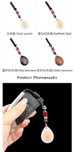 Detailed view of hand-carved gemstones with Fatima hand symbol and mixed decorative beads