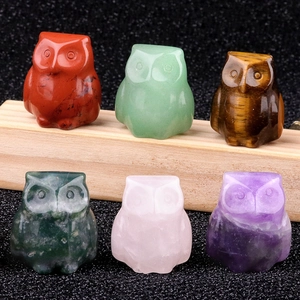 Natural Crystal Stone Mini Owl Figurine Pocket Stone Animal Statue Healing Reiki Meditation Home Decor Polished Ornament