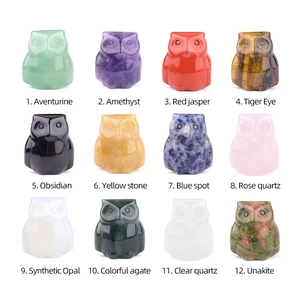 Miniature crystal owl figurines in twelve different semi-precious natural gemstones
