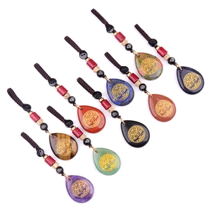 Set of 9 life tree natural stone teardrop pendants with handcrafted woven ropes