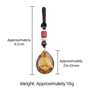 Tiger Eye Tree of Life keychain with teardrop natural stone pendant and braided rope