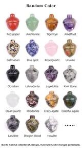 Macro display of assorted acorn-shaped natural crystal stones in colorful gemstone textures