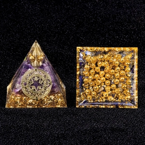 6cm Orgone Pyramid with Amethyst, Lapis Lazuli, and Golden Mandala symbol for home decor