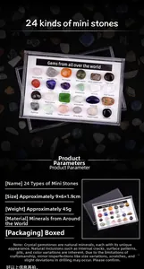 Detailed view of 24 natural mixed gemstone specimens in a compact 9x6x1.9cm storage box