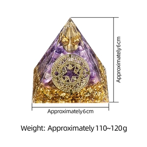 Handmade 6cm Orgone Pyramid with amethyst stones, copper coil and gold foil elements
