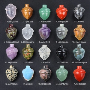 Variety set of 20 gemstone acorn pendants in colorful quartz and agate for home decor
